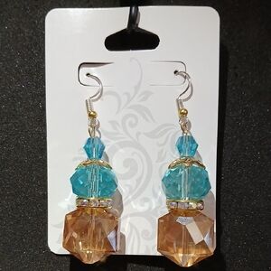 Elegant Blue and Gold Crystal Earrings